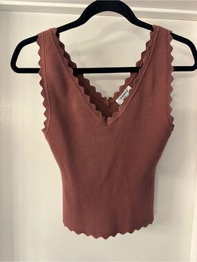 Workshop Republic Clothing Scalloped V‑Neck Knit Tank Top - Rusty Rose